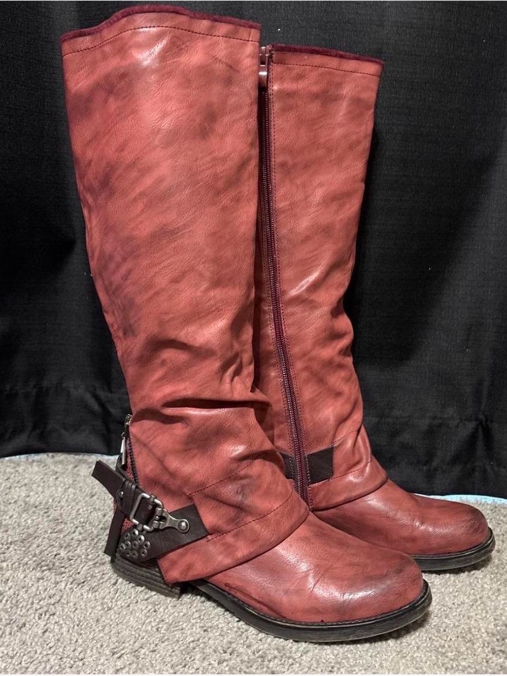 Women's Tall Distressed Red Riding-Inspired Leather Boots